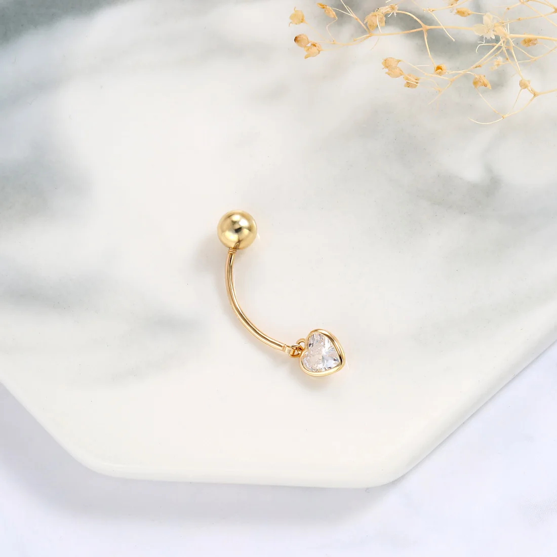 Серебряное кольцо Neoglory S925 с цирконом в форме сердца для пупка женское пирсинг