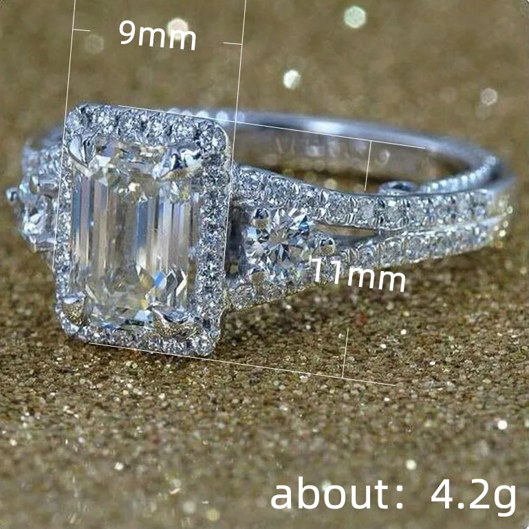 

Luxury Female Square White Crystal Ring Classic Silver Color Wedding Rings For Women Charm Hollow Zircon Love Engagement Ring