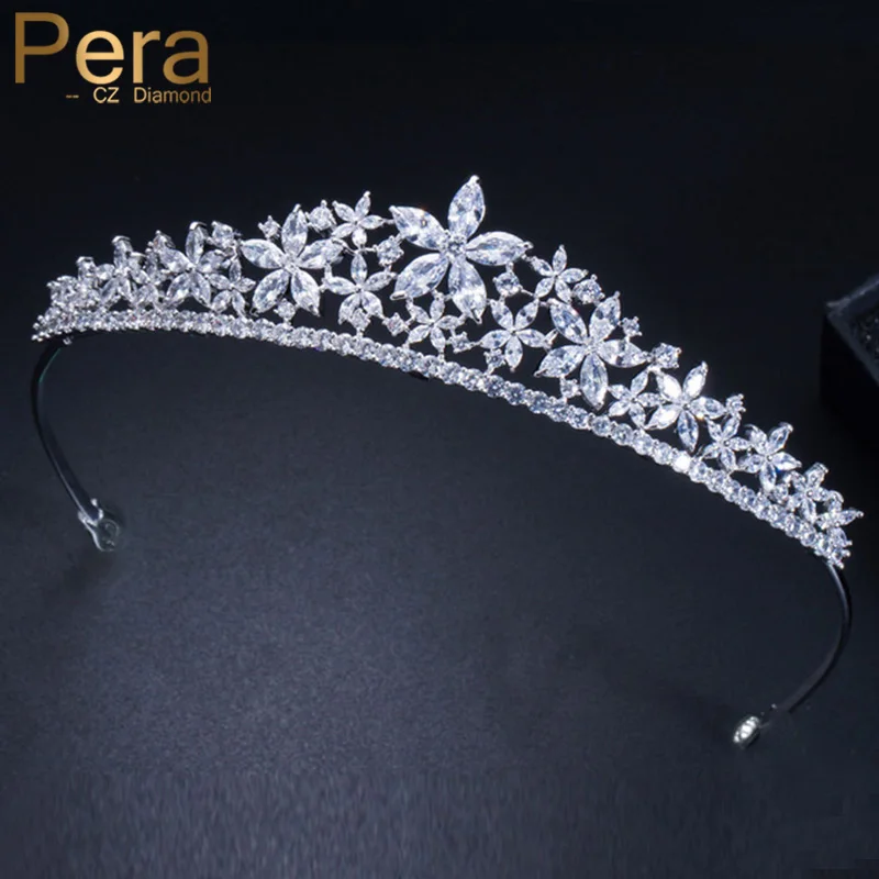 Pera роскошные свадебные Кластерные Цветы AAA + фианиты прозрачные короны и диадемы