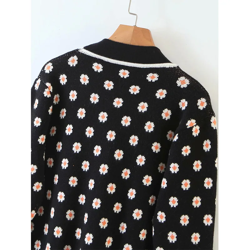 

2020 New Women Knitted Cardigan Floral Print Buttons V-Neck Long Sleeves Sweater Female Fashion Casual Women Clothes