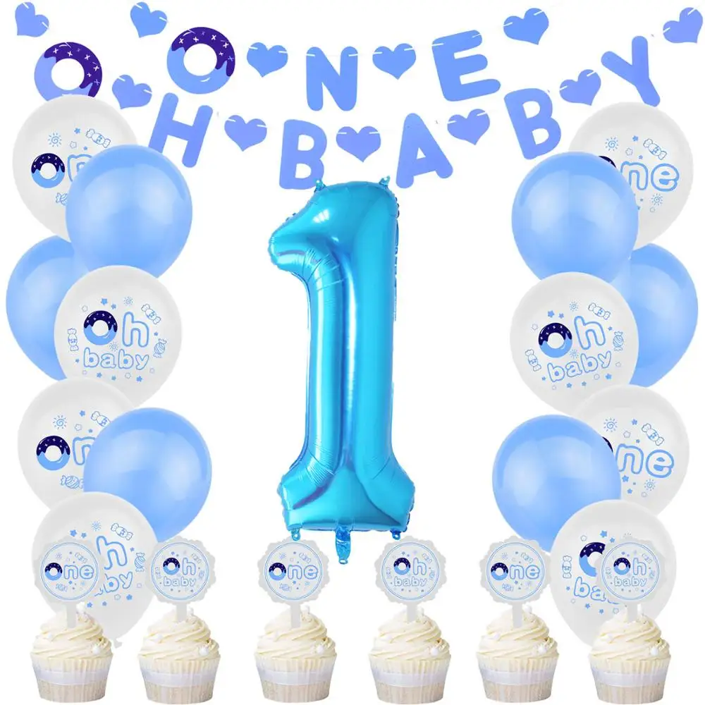 

Baby One Tow Years Birthday Latex Balloon Birthday Baby Shower Gender Secret Cupcake Topper 1st Birthday Banner Kid Air Globos