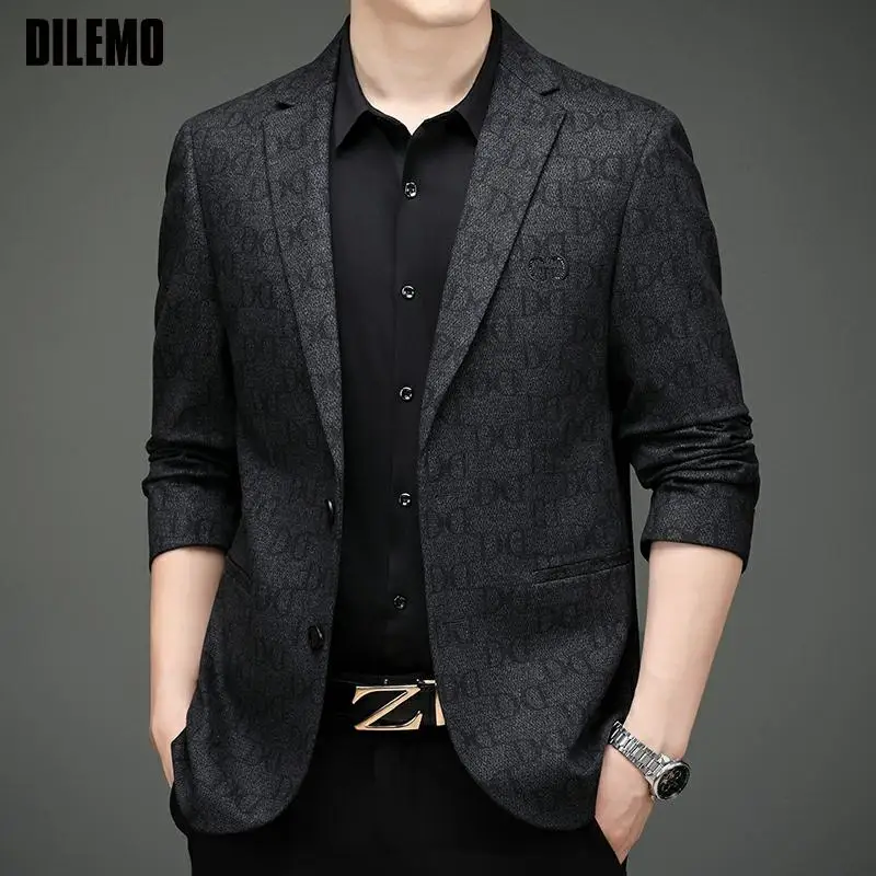 

High End New Designer Brand Luxury Casual Fashion Jacquard Blazer Jacket Stylish Slim Trendy Elegant Suit Coat Men's Clothes