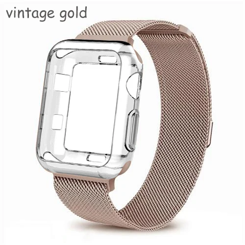 vintage gold Ремешок+ чехол для apple watch ремешок Миланская петля apple watch 5 4 3 ремешок iwatch ремешок 44 мм 40 мм correa 42 мм/38 мм pulseira watch Band - Цвет ремешка: vintage gold