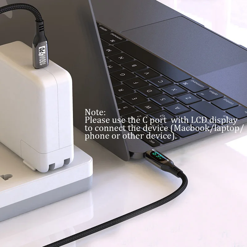 Кабель URVNS 100 Вт Type-C на USB C со светодиодным дисплеем 5A USBC кабель для быстрой