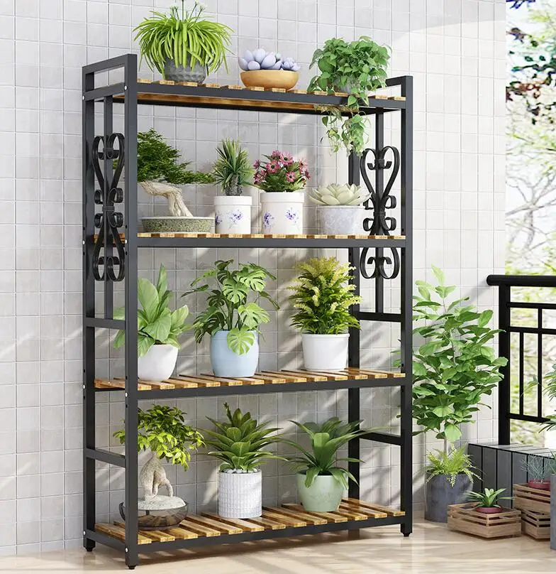 

Flower rack storage rack iron art multi-layer belt wheel floor type green rose flower pot rack living room balcony heart-shaped
