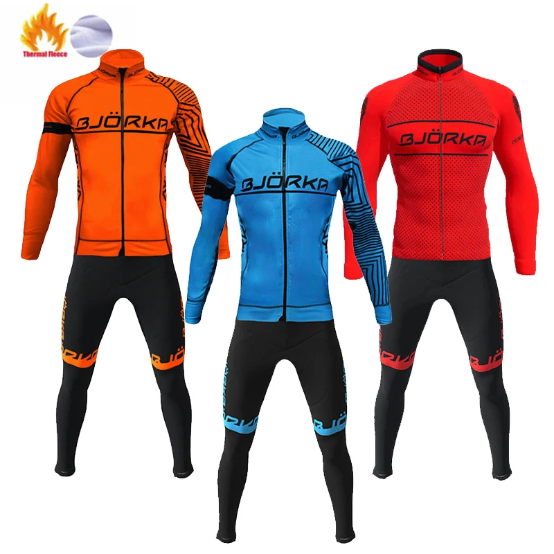 

2022 BJORKA Winter Thermal Fleece Cycling Jersey Sets Racing Bike Clothing Suits Mountian Ropa Ciclismo Long Cycling Clothing