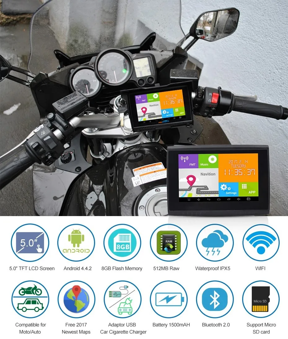 Fodsports Android 5 дюймов Bluetooth Moto rcycle GPS навигации IPX5 Водонепроницаемый автомобиля
