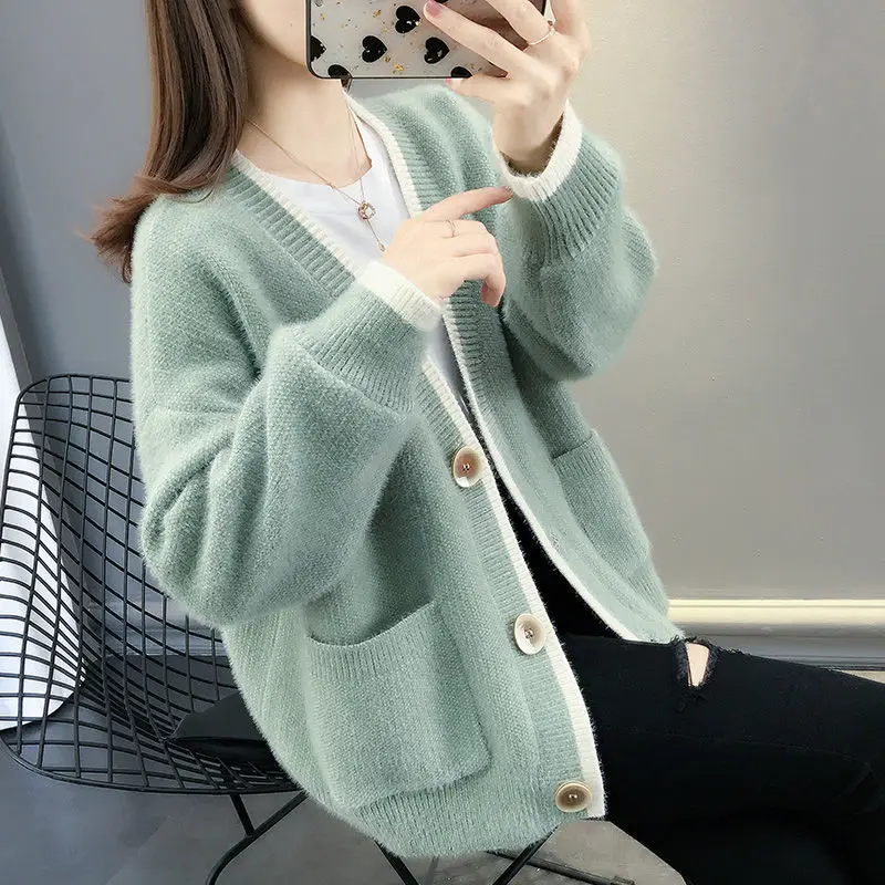 

Женский короткий кардиган с длинным рукавом, однотонный Свободный вязаный жакет, модель T389 на осень, 2021