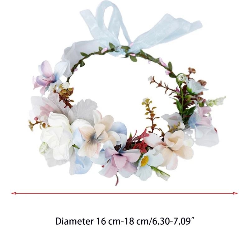 

Wedding Bridal Bridesmaid Garland Headband Gradient Flower Crown Halo Headpiece Boho Beach Adjustable Floral Wreath