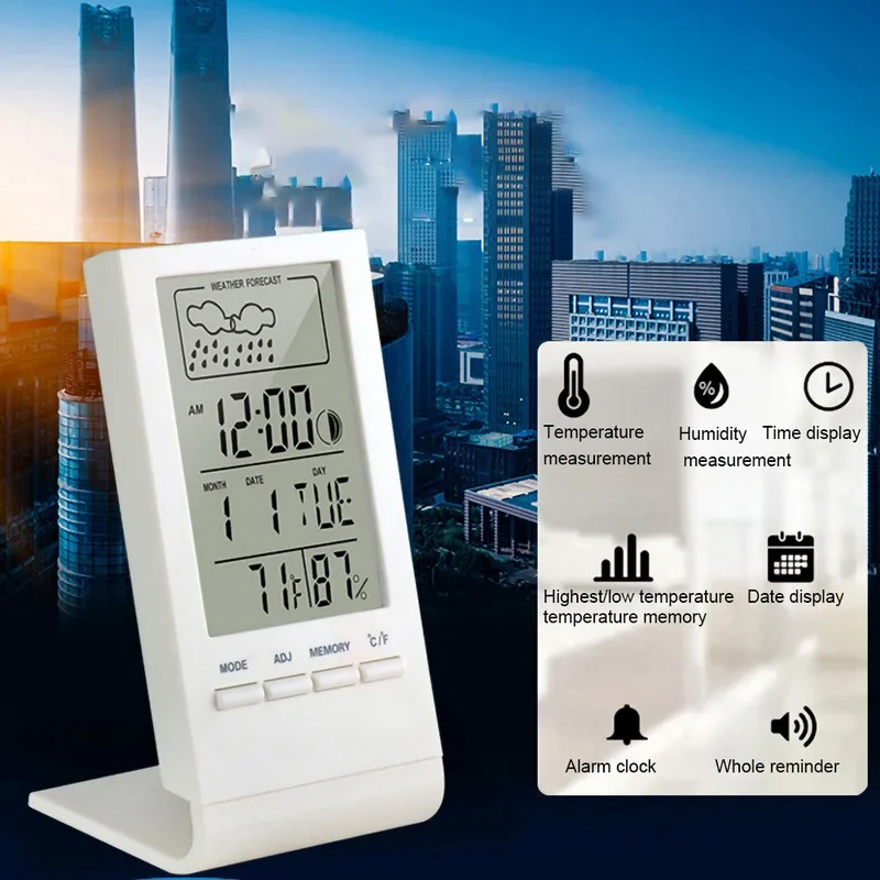 

Digital LCD Thermometer Hygrometer Gauge Indoor/Outdoor Weather Station Automatic Electronic Temperature Humidity Monitor Clock