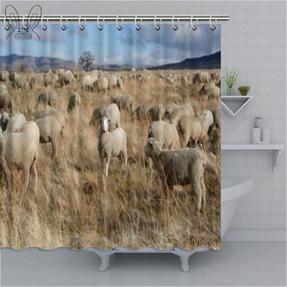

Nordic Style Canvas Modern Printed Shower Curtain Alpaca Mountain Scenery Bathroom Shower Curtain Waterproof Polyester Bath Sets