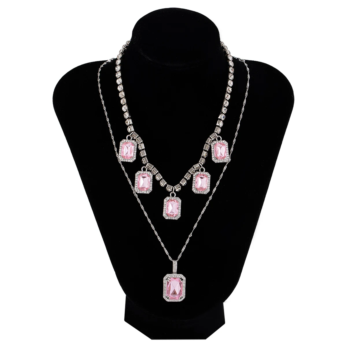 

KunJoe Necklace for Women Multicolor Zircon Gem Square Pendant Vintage Necklaces Clavicle Chain Jewelry Choker Charm Luxury Gift