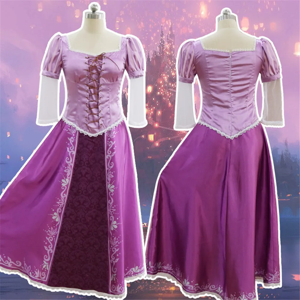 

Film Costume Tangled Rapunzel Adult Cosplay Party Fancy Dress Costume Prom Gown Full Set Princess Dress Wigs Women