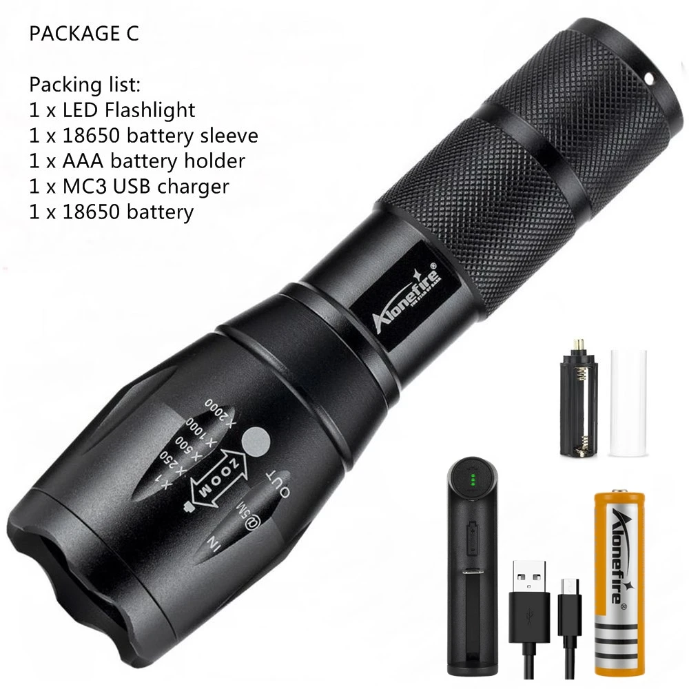 Мощный светодиодный светильник G700 Cree XML T6 L2 с алюминиевым водонепроницаемым зумом, фонарь для кемпинга, тактический светильник, перезаряжаемый аккумулятор AAA 18650 - Испускаемый цвет: PACKAGE C