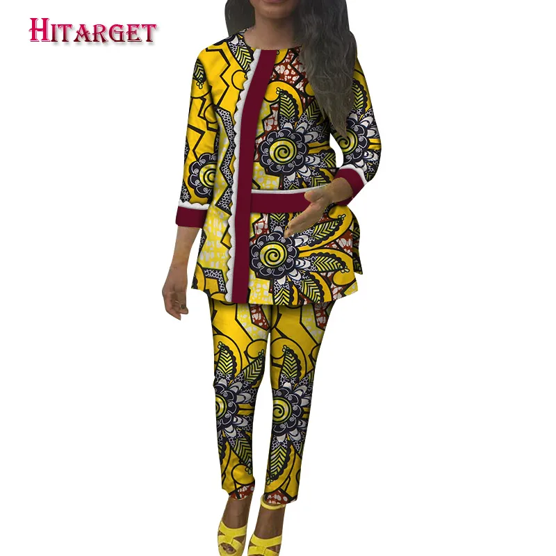 African Clothing 2020 fashion Women 2 Pieces Sets Long Top+long Pants Suit for Women Dashiki Batik Print Pure Cotton WY5515