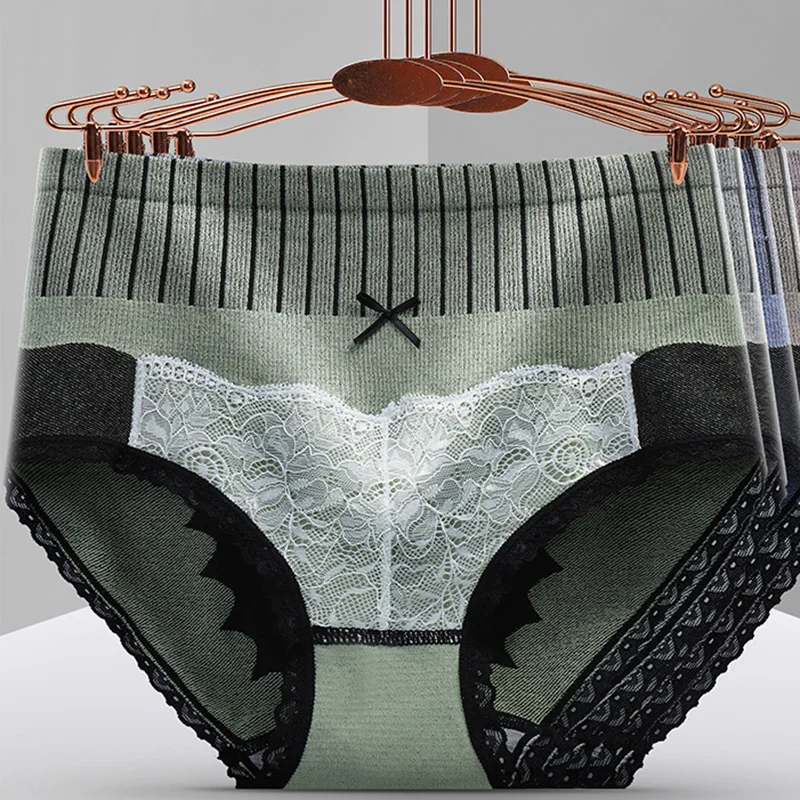 Корректирующие кружевные трусики с высокой талией хлопковые бесшовные для