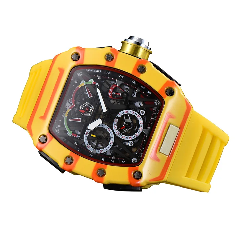 

Hengbolong wine barrel watch transparent inlaid diamond Ghost Head personality fashion watch men's Watch