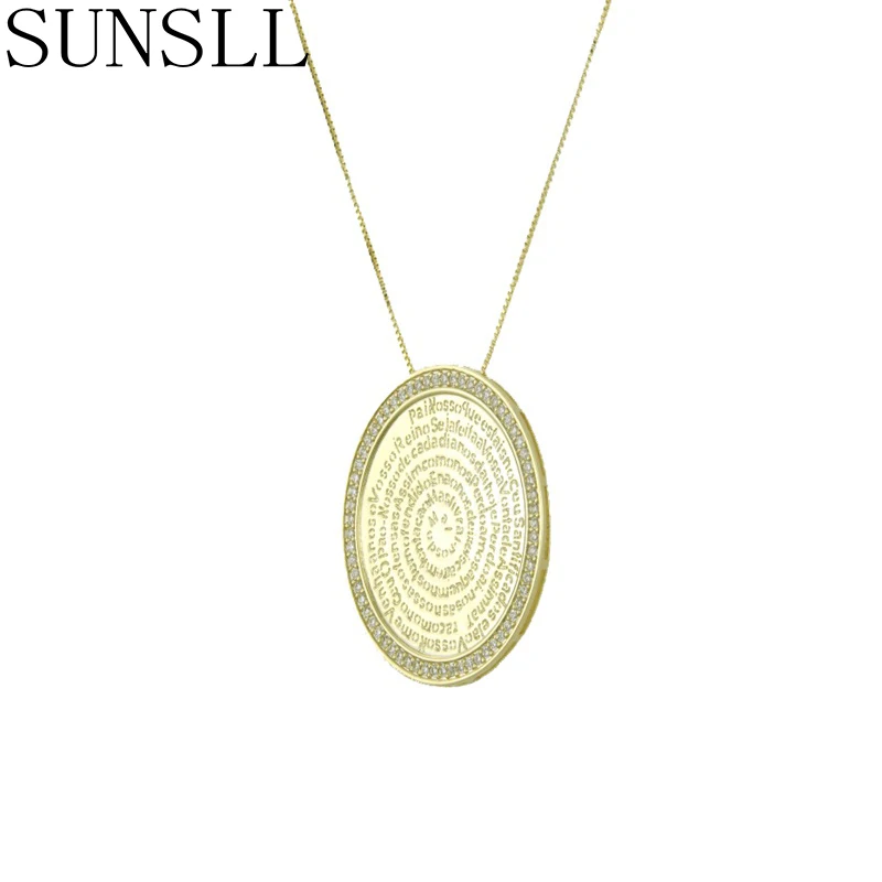 

SUNSLL new gold copper necklace zirconia necklace round necklace pendant for women necklace religious jewelry necklace pendant