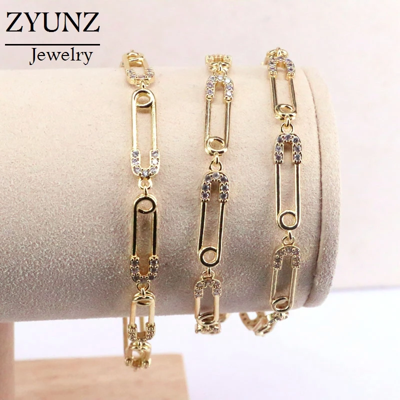 

4PCS, Safety Pin Link Chain Bracelet Cubic Zirconia Pin Bracelet Minimalism Women Fashion Party Jewelry