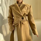 Женское шерстяное пальто с поясом EWQ, черное свободное асимметричное шерстяное пальто в Корейском стиле с отворотом и пряжкой, с пряжкой на талии, 5E29, весна-Зима 2022