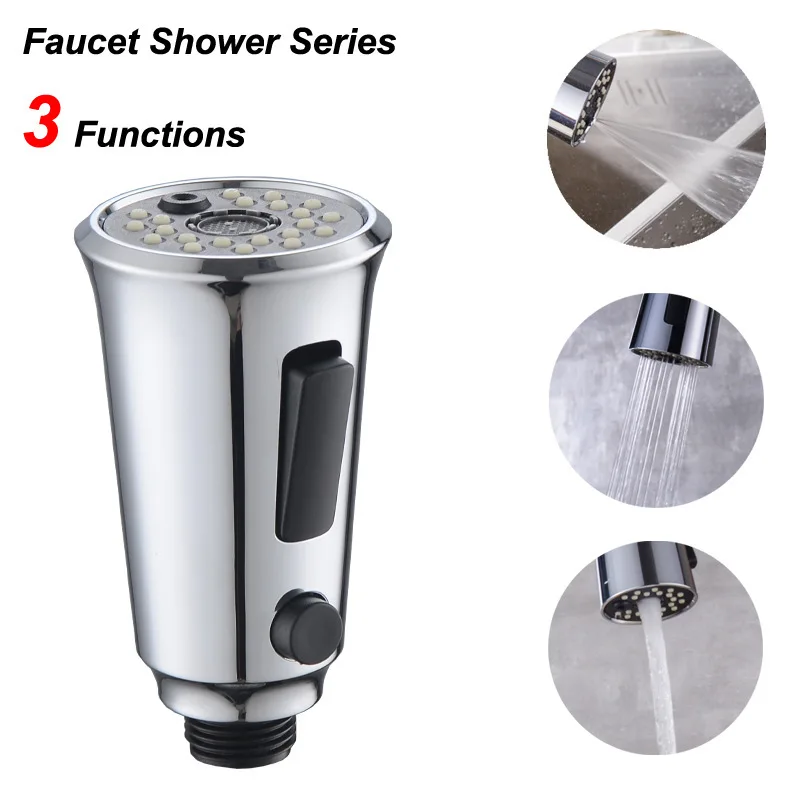 

Chrome Pull-out Kitchen Faucet Aerator Accessory Trumpet-shaped Button Switch 3 Function Shower Nozzle Sprayer