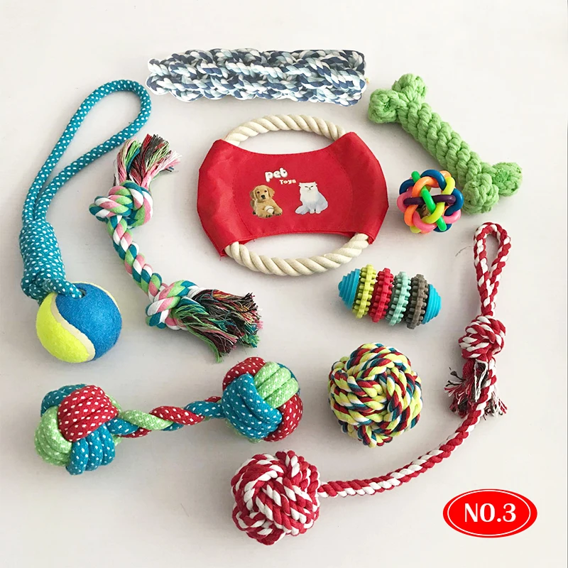 

2021 Puppy Toys Set Ball Pet Bite War 12 Pack Dog Toy Tug Rope For Large Dogs