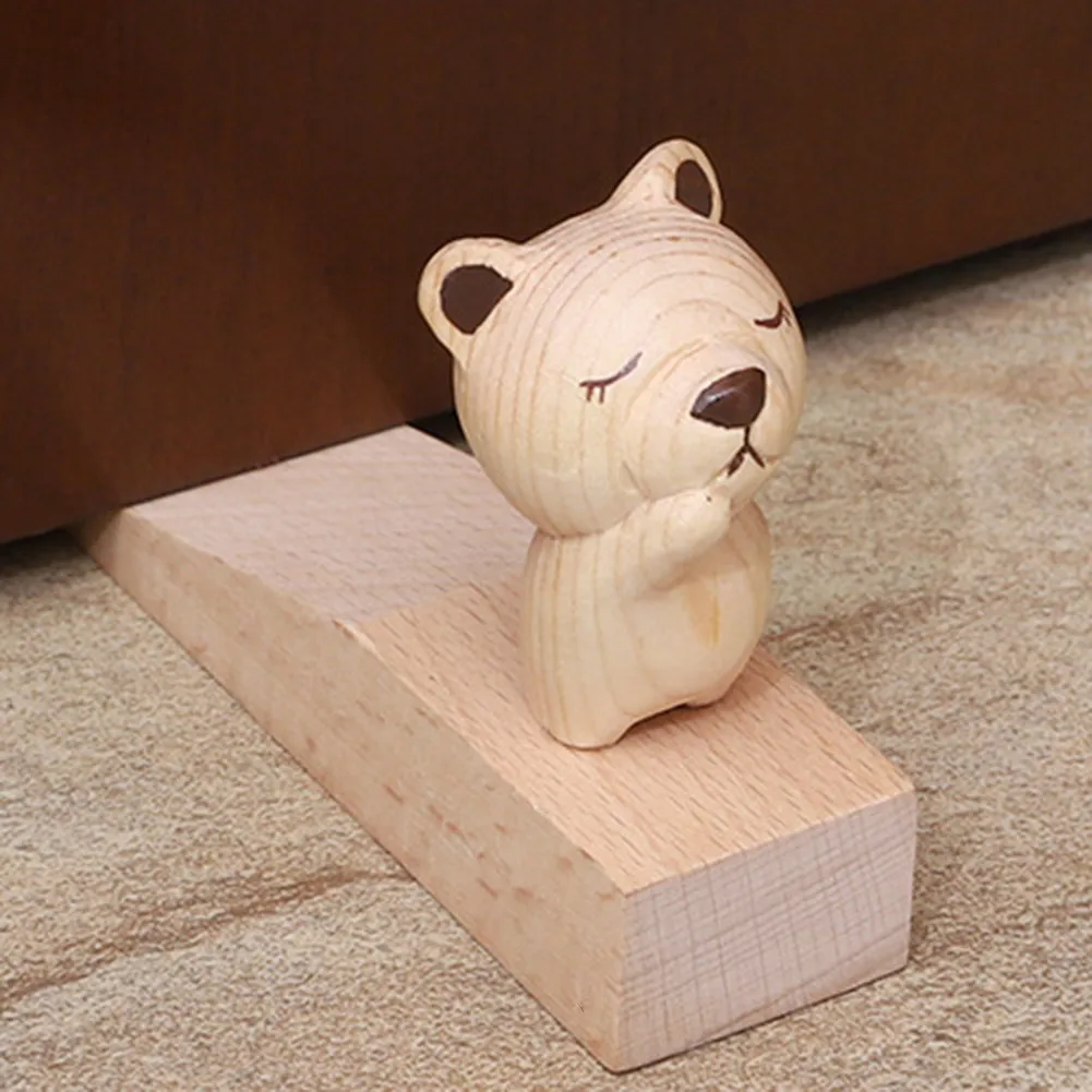 

4 Style Cartoon Animal Non-toxic Wooden Door Stopper Carmen Non-slip Anti-Collision Wind Decorative Holder Door Stop