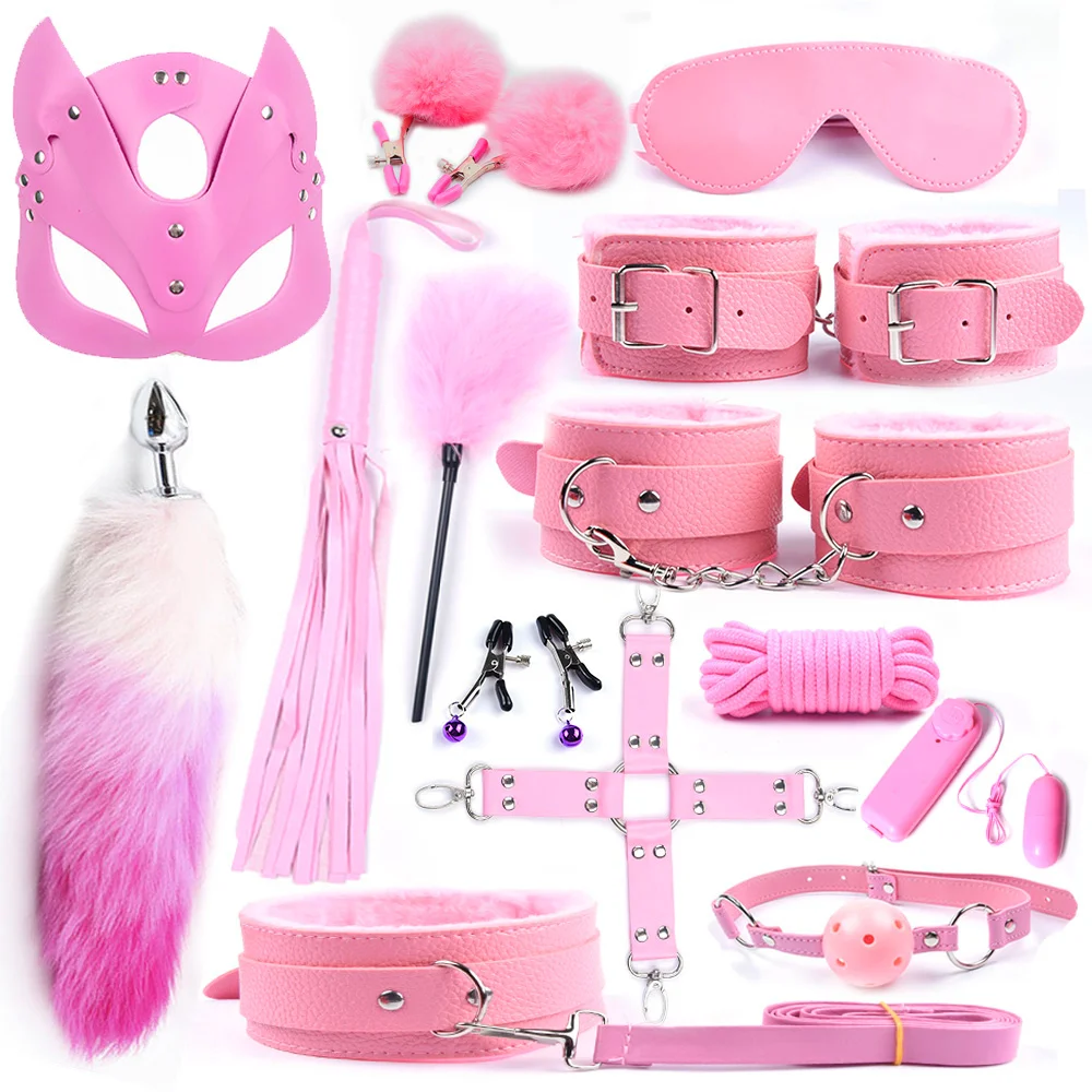 

40CM Long Fox Tail Anal Plug BDSM Sex Bondage Adult Sex Toys For Women Sex Handcuffs Whip Leather Cat Mask Adults Games