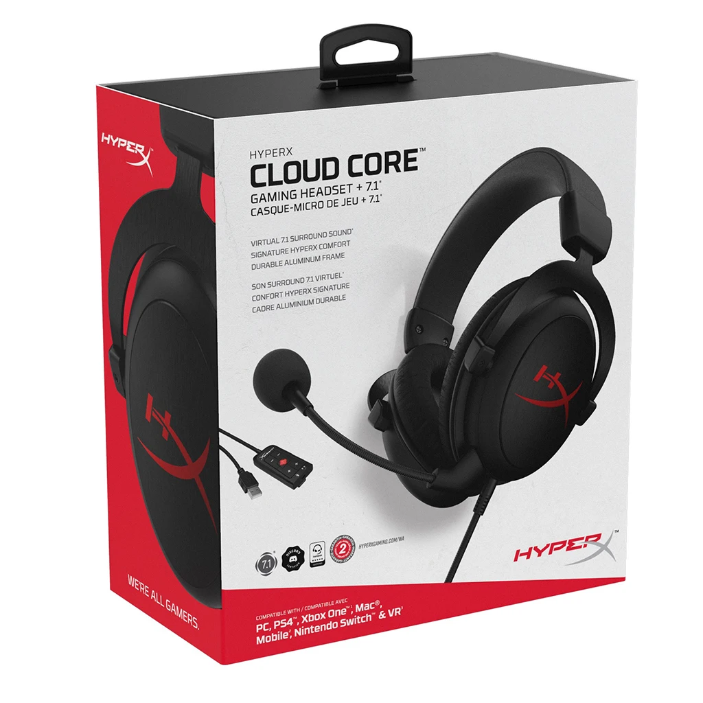 Профессиональные электронные игровые наушники HyperX Cloud Core + 7 1 с микрофоном |