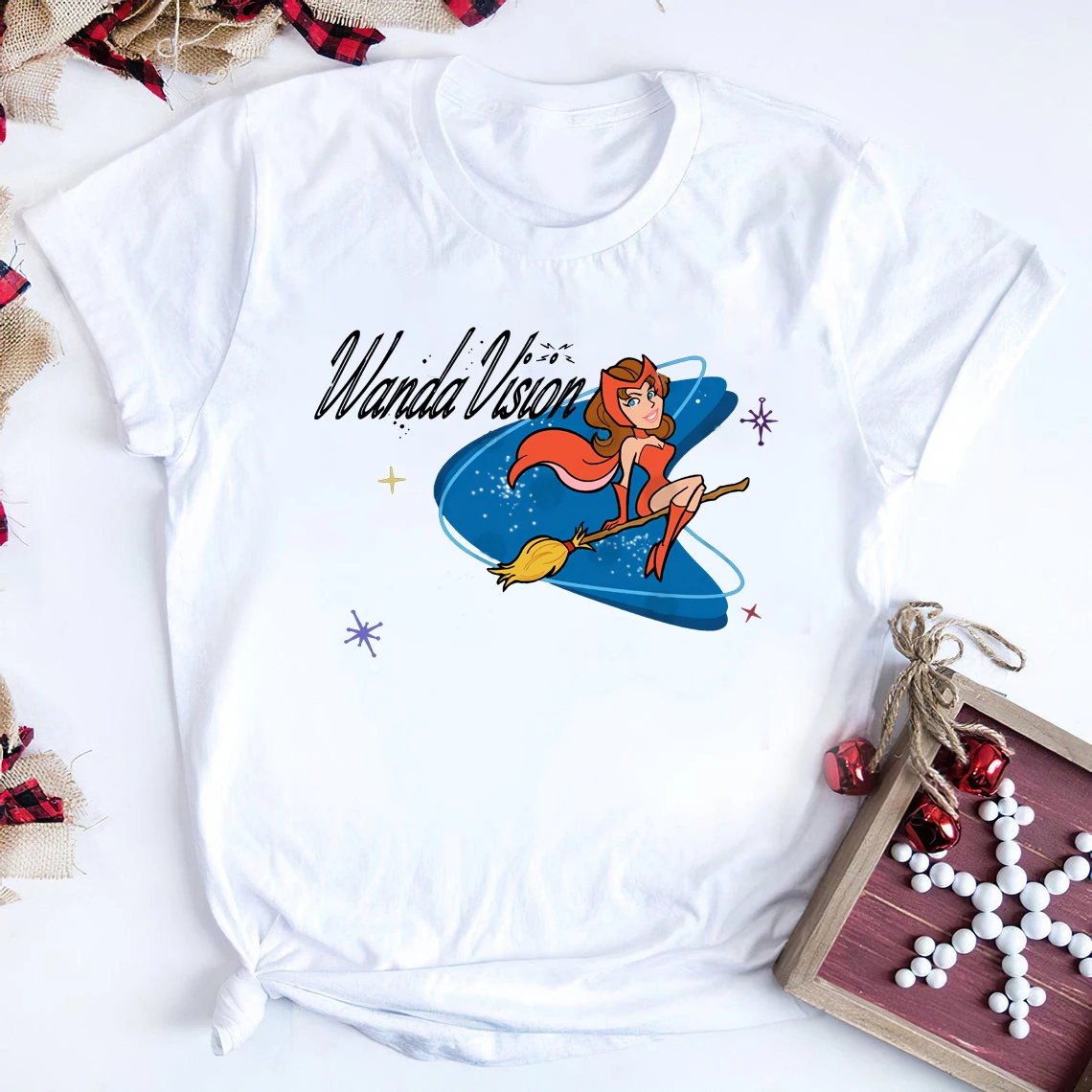 WandaVision Retro-Camiseta con estampado de bruja escarlata, ropa para Parte Superior Femenina, de estilo Hipster, con diseño Re