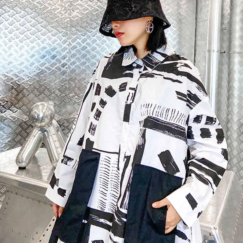 

Vintage Oversize Dresses Women Plus Size Womens Clothing Autumn Pocket Printed Shirts Dress Vestidos Casual Big Swing Dress 2020