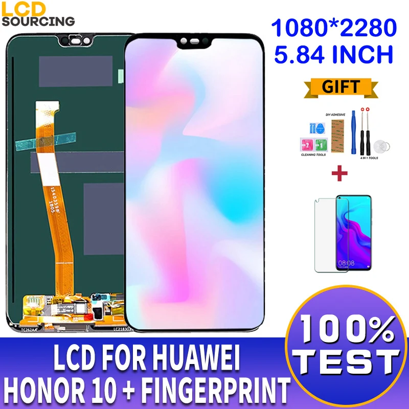 Сенсорный ЖК-экран 5 84 дюйма для Huawei Honor 10 со сканером отпечатков пальцев