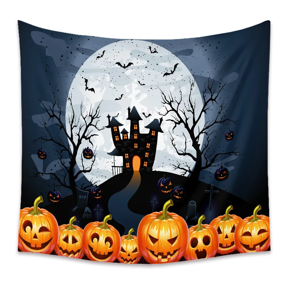 

Halloween Tapestry Poster Blanket Tapestries Skull Skeleton Pumpkin Party Flag Wall Hanging Art Decorative Home Decor XF1046-9