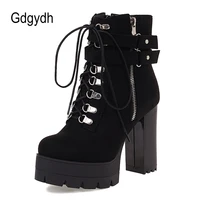 gdgydh belt buckle ankle boots high platform heels shoes cross tied office lady autumn boots street style fashion zip plus size
