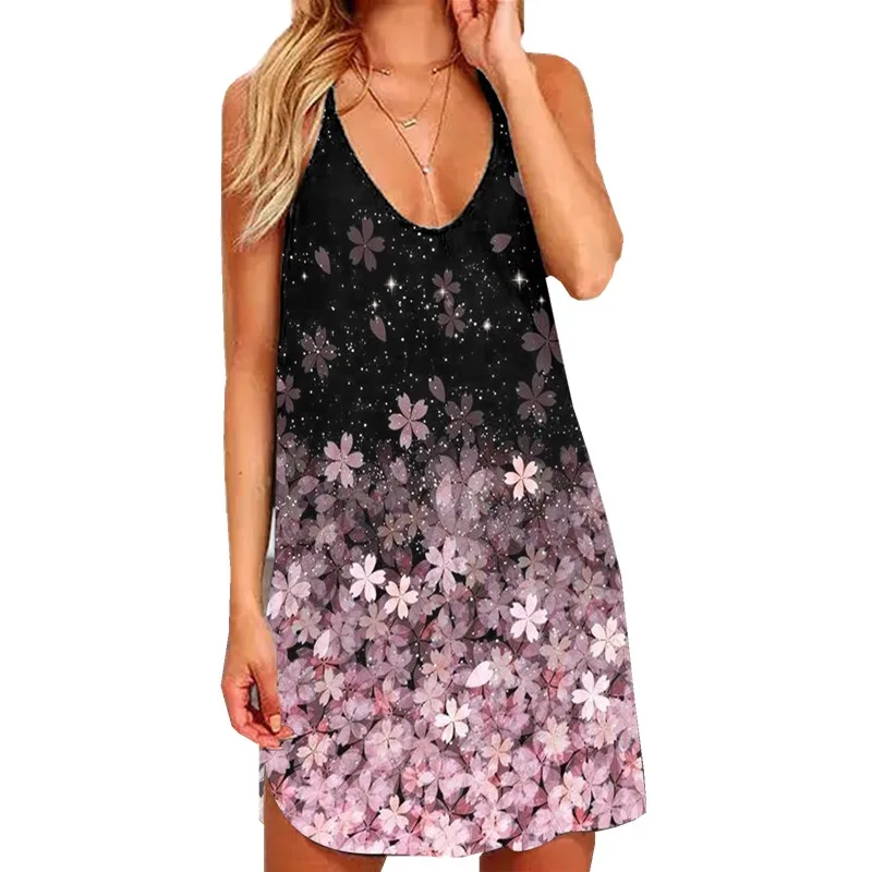 

Sexy Hollow Dress Women Printed Halter Dresses Summer Slim Robes Femme Casual A-Line Skirt Vestidos Sexy Club Clothes Women New