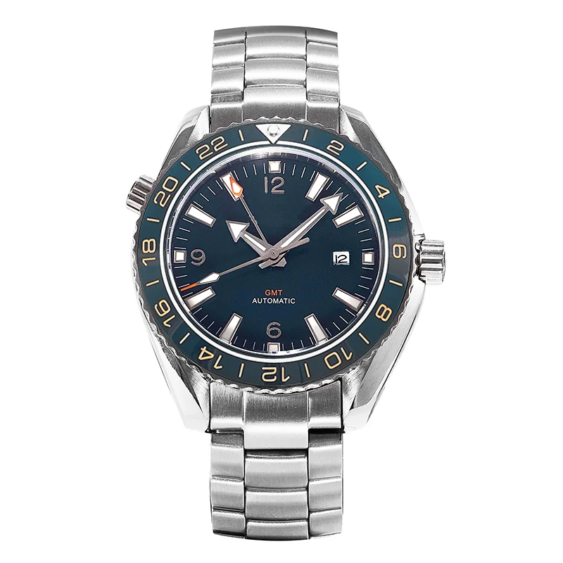 no logo Мужские синие 43,5 мм GMT двухчасовые автоматические часы Sea master Ocean Homage сапфировое стекло синяя керамическая вставка 3 АТМ - Цвет: no logo