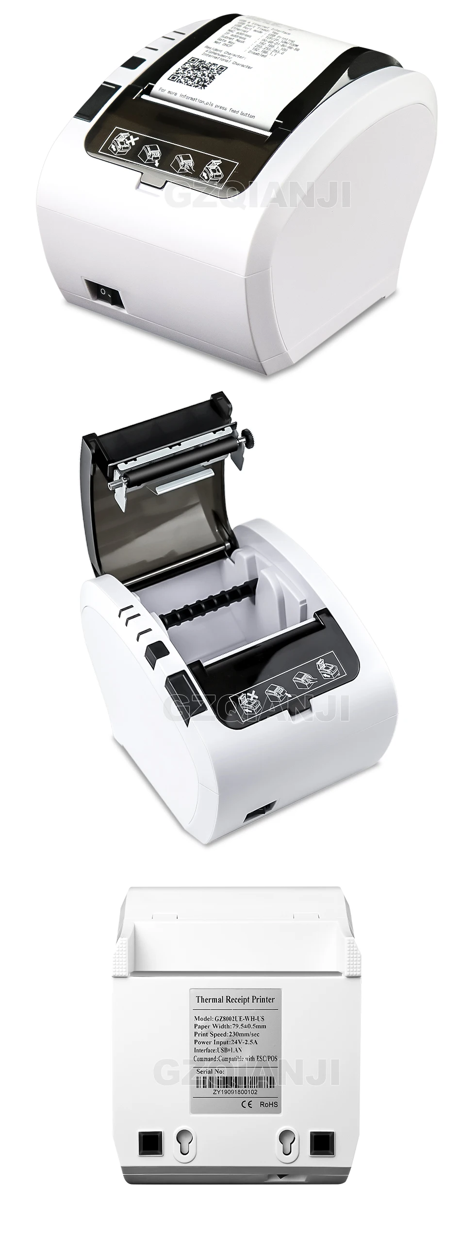 GZ8002 80 мм Термопринтер автоматический резак ресторан кухня POS принтер USB+ Серийный+ Ethernet Wifi Bluetooth принтер