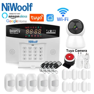 tuya wifi gsm alarm system lcd display 433mhz wireless smart home burglar security alarm app control support alexa google home free global shipping