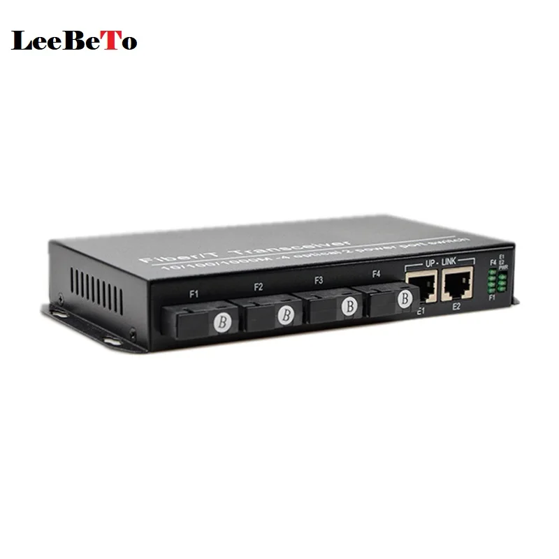 10/100M Ethernet switch Convert 20KM Fiber Optical Media Converter Single Mode 2×RJ45 & 4×SC Ports Fiber Optical Transceiver