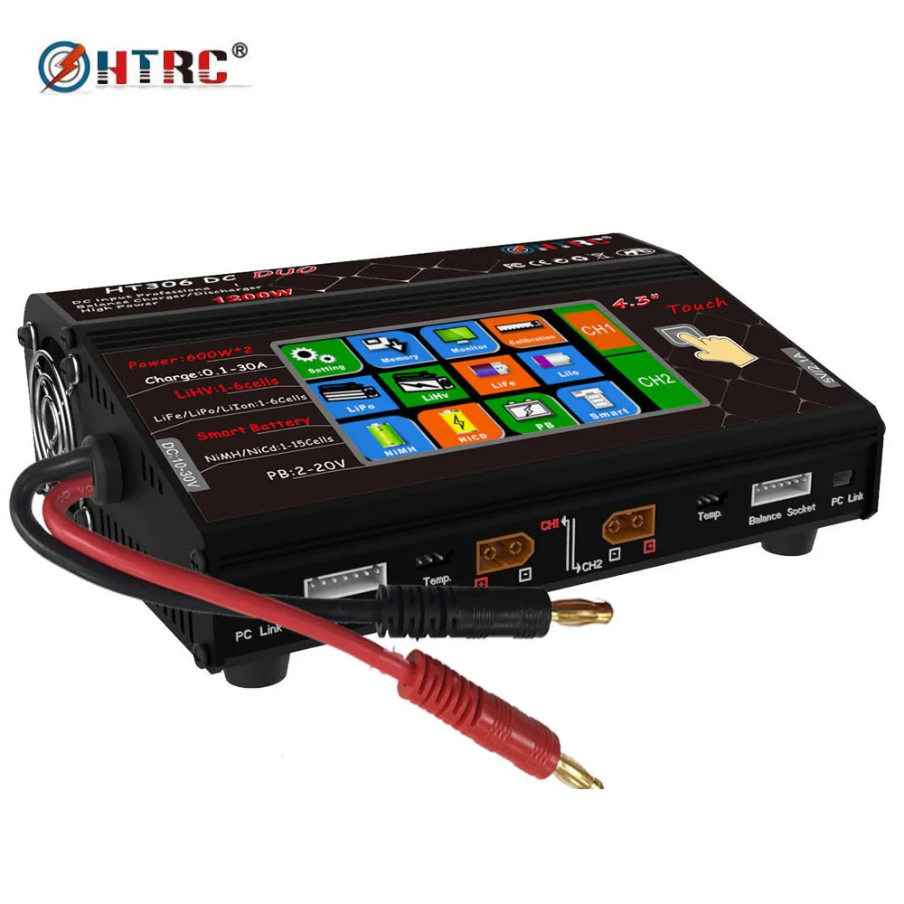 HTRC RC Баланс Зарядное устройство HT306 DC DUO 600 Вт* 2 30A* 2 двухпортовый 4," цветной сенсорный ЖК-экран для Lilon/LiPo/LiFe/LiHV батареи