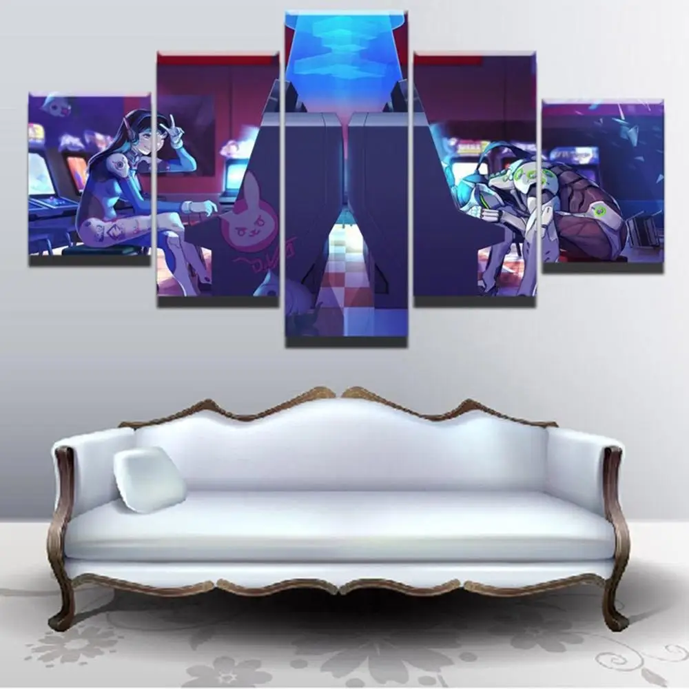 

5 Piece Wall Art Canvas Game Figure Picture Robot Ninja & Mecha Girl Posters Modern Decor Prints Home Living Room Decoration