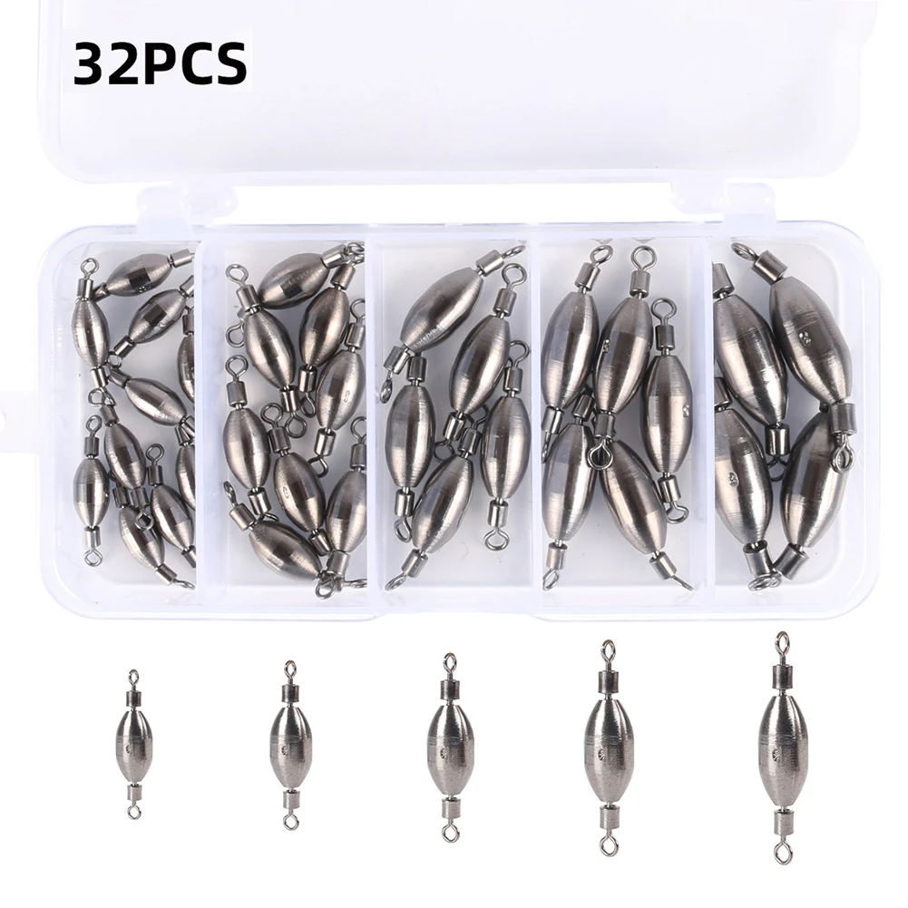 

Fishing Sinker Fishing Weights Fish Ring Swivel With Inner Swivel Quick Set Up Freshwater Saltwater Silver 32PCS Fishing Sinker