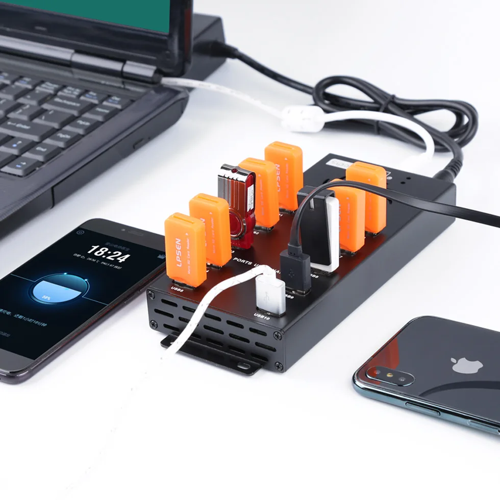 10 в 1 концентратор USB2.0 с питанием мобильного телефона ipad планшета Пакетная щетка