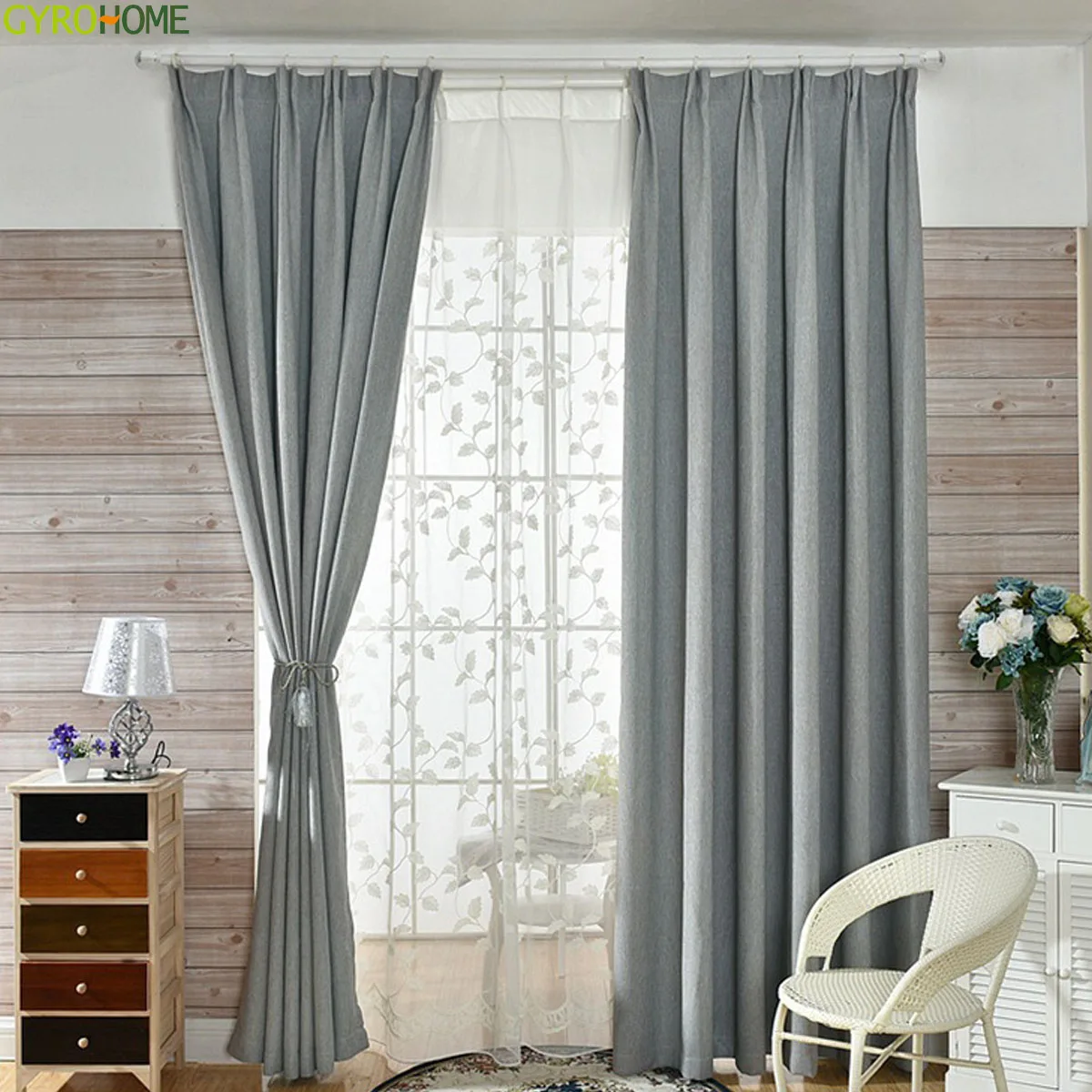 Простая и современная затеняющая плотная однотонная штора из саржи с надписью