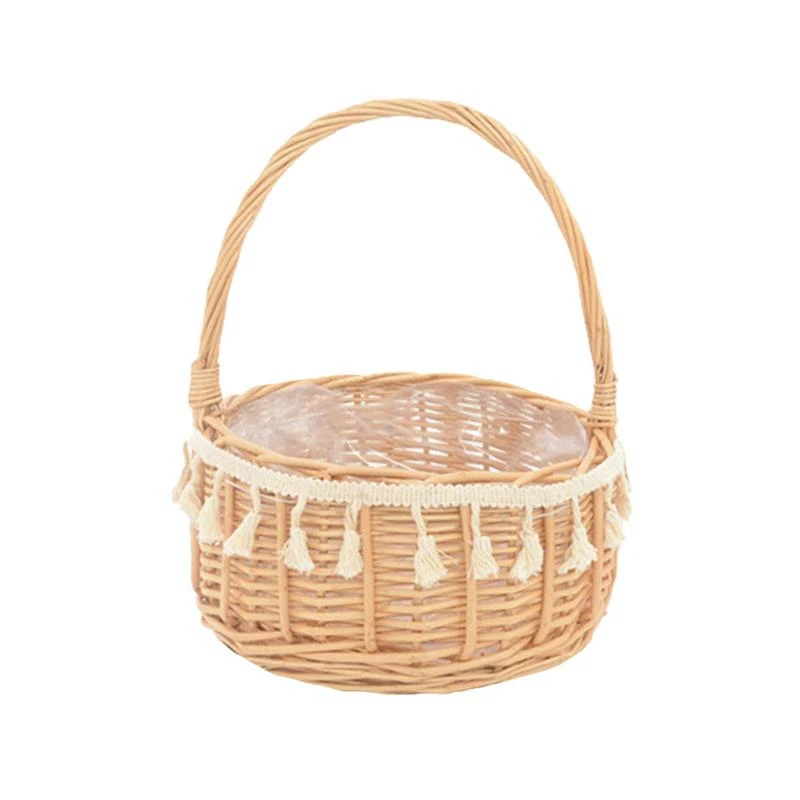 

Rattan Tassel Lace Princess Basket Handbag Floral Flower Arrangement Picnic Basket Flower Girl Hand Gift Flower Basket