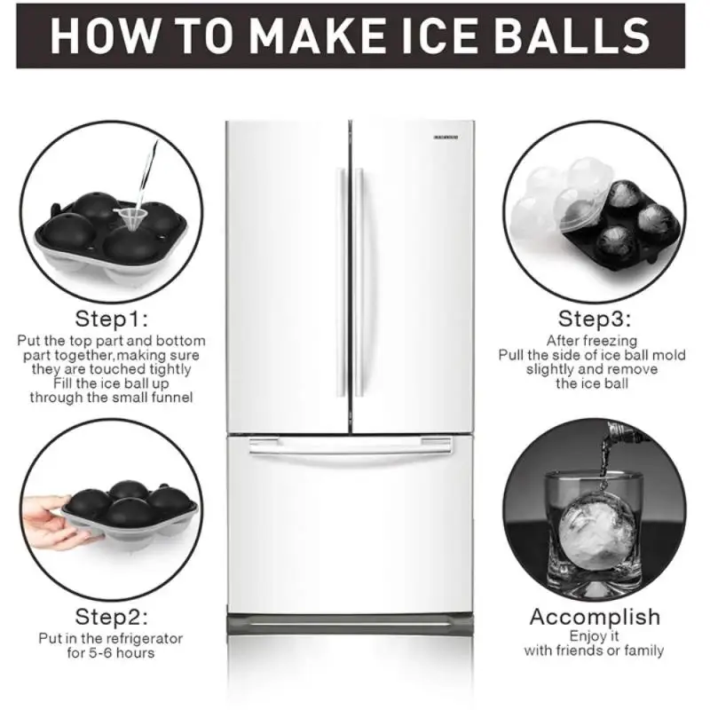 

6cm Ball Ice Molds 4 Holes Home Bar Party Cocktail Cream Ice Ball Maker Round Sphere Ball Moulds Ice Maker Kitchen Accessories