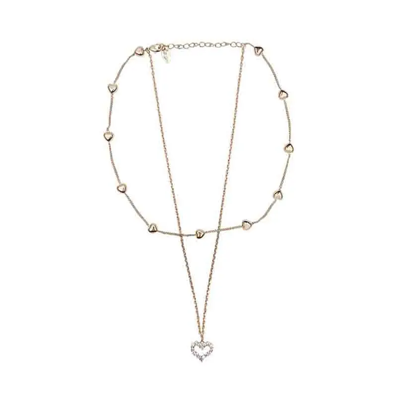 

Pendant Necklace Heart Shape Chain Double Layer Clavicle Chain Crystal Gift Necklace Korean Style Women Fashion Charm Choker