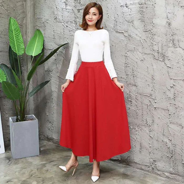 

faldas mujer moda half-length skirt big swing skirt high waist was thin A-line skirt wild Korean large size ladies long skirt