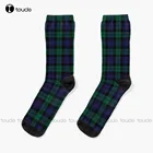 Одежда в шотландскую клетку Blackwatch  Современные  Милые носки в сине-зеленую клетку, черные носки для женщин, индивидуальные носки высокого качества на заказ
