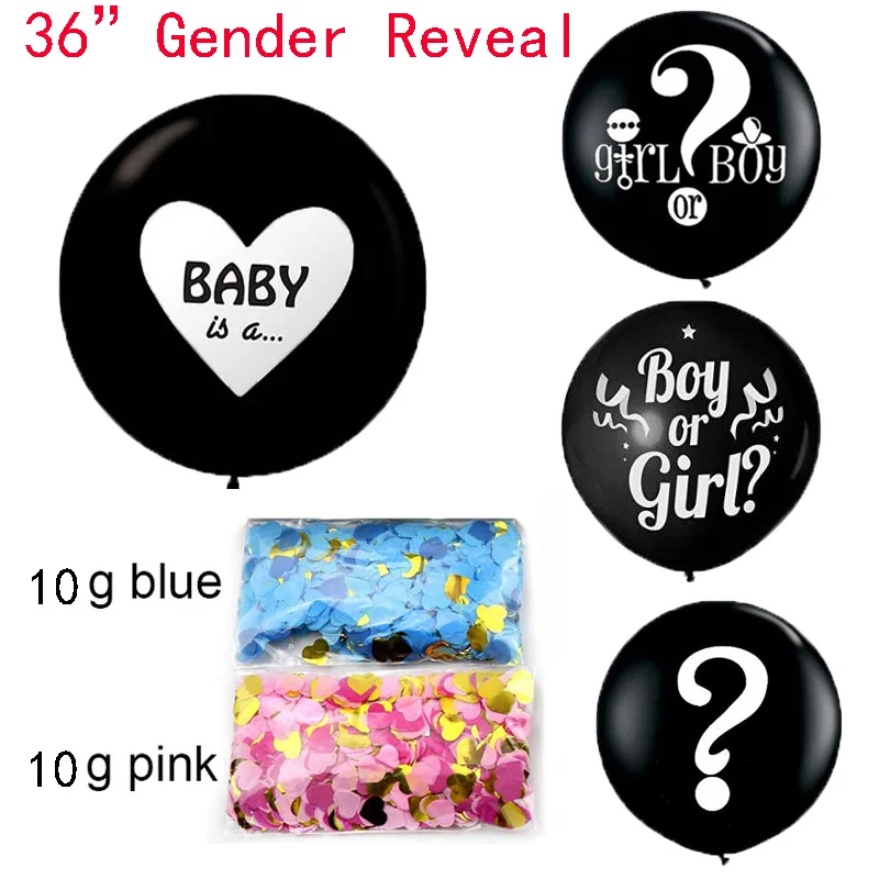 

36inch Boy or Girl Balloon Black Latex Ballon with Confetti Gender Reveal Globos Baby Shower Gender Reveal Party Decoration